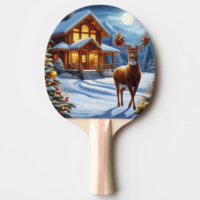 Raquette De Ping Pong Noël/Hiver Deer Lodge (Devant)