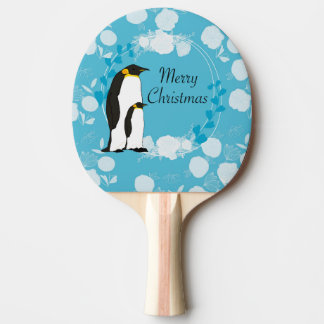 Raquette De Ping Pong noël, noël, pingouin, fleurs, bleu,