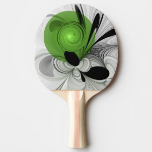 Raquette De Ping Pong Noir Abstrait et blanc avec art fractal vert