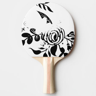 Raquette de ping pong noir et blanc à motif floral