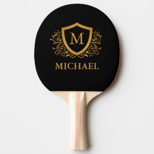 Raquette De Ping Pong Noir et Or Personnalisé Stylo Nom Monogramme