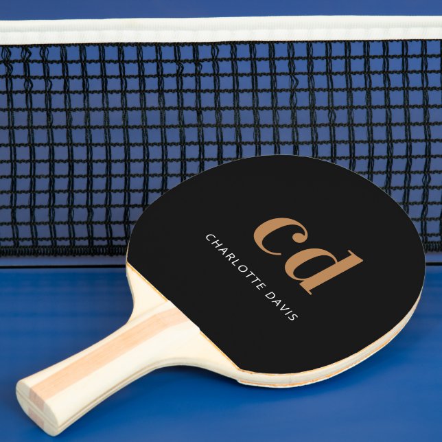 Raquette De Ping Pong Noir nom monogramme or élégant moderne (Insitu)