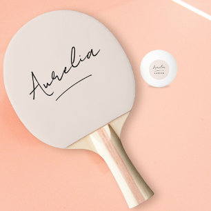 Raquette De Ping Pong Noir rose moderne Script Signature Nom du monogram