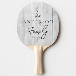 Raquette De Ping Pong Nom de famille écrit à la main en bois gris clair 