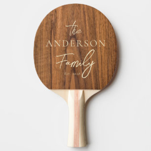 Raquette De Ping Pong Nom de famille écrit à la main sur bois d'orme