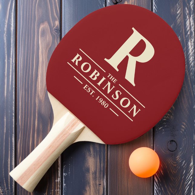 Raquette De Ping Pong Nom de famille et canneberge profonde initiale (Créateur téléchargé)