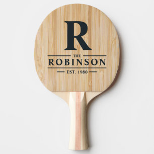 Raquette De Ping Pong Nom de famille et initiale du Bambou Blanc