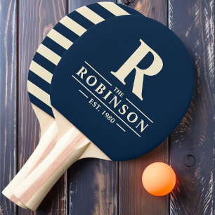 Raquette De Ping Pong Nom de famille & Initial Polo Bleu Profond Marin