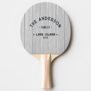 Raquette De Ping Pong Nom de famille vintage en bois gris poli bord de m
