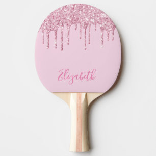Raquette De Ping Pong Nom de la goutte de parties scintillant rose pâle