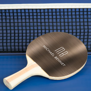 Raquette De Ping Pong Nom de monogramme métallique Brown élégant