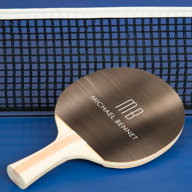 Raquette De Ping Pong Nom de monogramme métallique Brown élégant (Insitu)