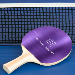 Raquette De Ping Pong Nom de monogramme métallisé violet élégant