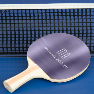 Raquette De Ping Pong Nom de monogramme métallisé violet élégant