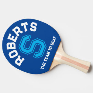 Raquette De Ping Pong Nom de monogramme personnalisé bleu initial et équ