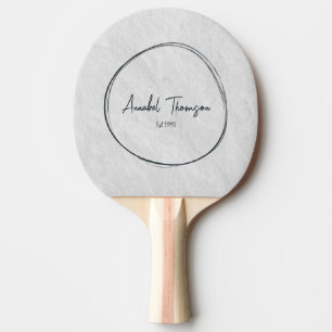 Raquette De Ping Pong Nom de pierre de marbre blanc dans un cercle dessi