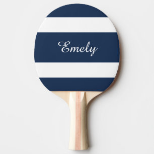 Raquette De Ping Pong Nom de rayures bleu marine moderne