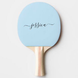 Raquette De Ping Pong Nom de script bleu clair moderne ping pong paddle