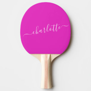Raquette De Ping Pong Nom de script rose chaud vibrant Personnalisé