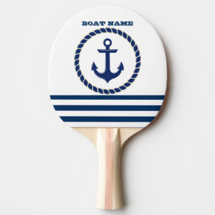 Raquette De Ping Pong Nom du bateau nautique, Ancre Marine Bleu rayé
