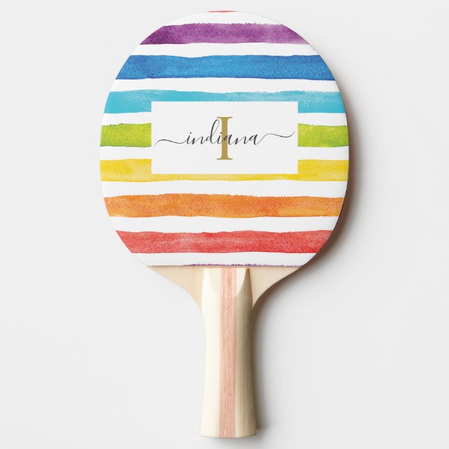Raquette De Ping Pong Nom du monogramme arc-en-ciel - Personnalisé (Devant)