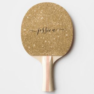 Raquette De Ping Pong Nom du script de parties scintillant d'or