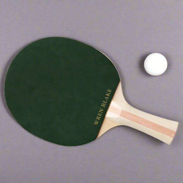Raquette De Ping Pong Nom du script moderne en cuir et or vert foncé (Créateur téléchargé)