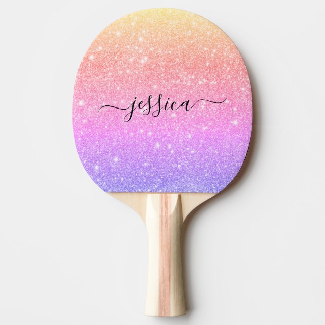 Raquette De Ping Pong Nom du script Rainbow parties scintillant (Devant)