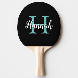 Raquette De Ping Pong Nom minimaliste Turquoise de script noir