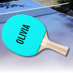 Raquette De Ping Pong Nom moderne Neon Cyan Minimaliste tendance