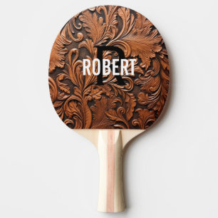Raquette De Ping Pong Nom monogramme en cuir à outils Brown