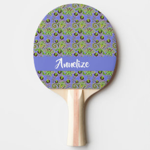 Raquette De Ping Pong Nom personnalisé cachemire feuille bleu