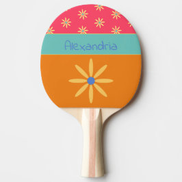 Raquette De Ping Pong Nom personnalisé de la fleur rétro
