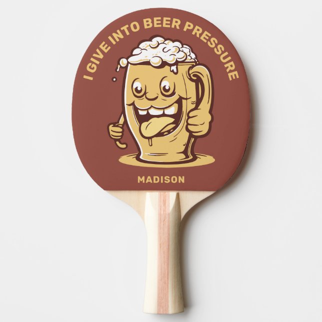 Raquette De Ping Pong Nom personnalisé et bière texte amusant (Devant)