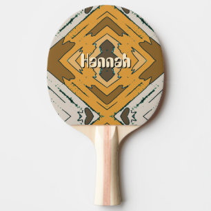 Raquette De Ping Pong Nom personnalisé Géométrique Rustique Marron Or
