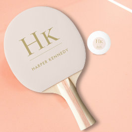 Raquette De Ping Pong Nom personnalisé Monogram Blush Pink Gold