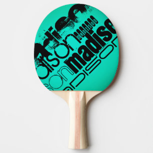 Raquette De Ping Pong Nom personnalisé ; Noir & Néon Aqua Turquoise
