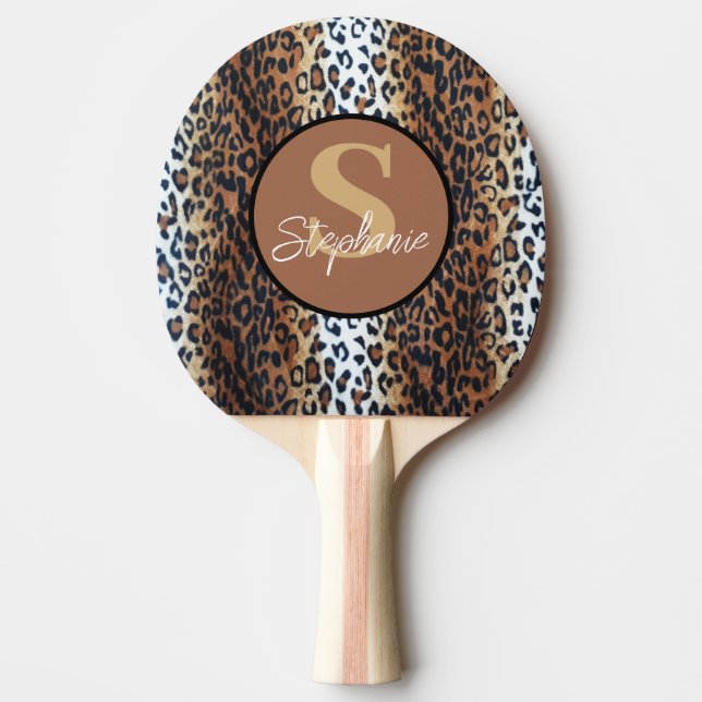 Raquette De Ping Pong Nom personnalisé Tendance Brown noir blanc léopard (Devant)