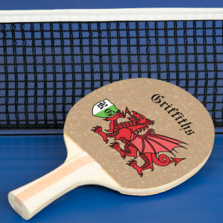 Raquette De Ping Pong Nom personnalisé Welsh Dragon et monogramme