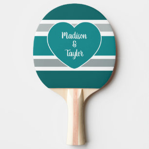 Raquette De Ping Pong Noms faits sur commande de rayures et de coeur et