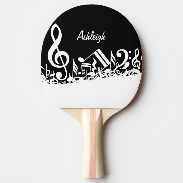 Raquette De Ping Pong Notes musicales brouillées blanches personnalisées (Devant)
