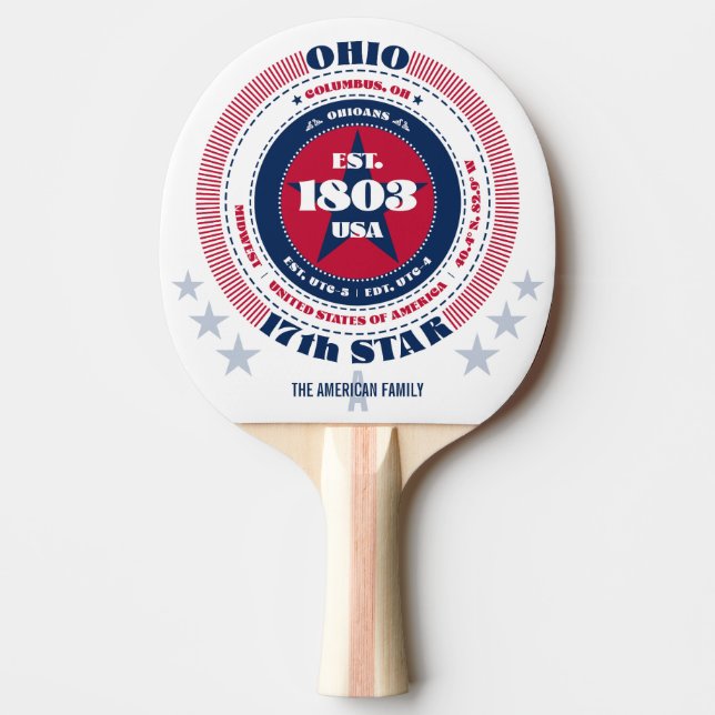 Raquette De Ping Pong Ohio Pride Typographie circulaire Monogramme (Devant)