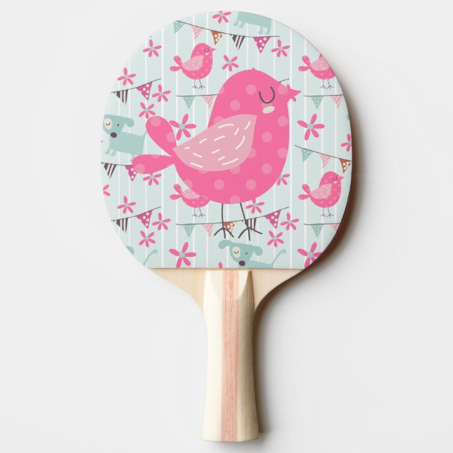 Raquette De Ping Pong Oiseaux, Chiens, Bannières, Fleurs (Dos)