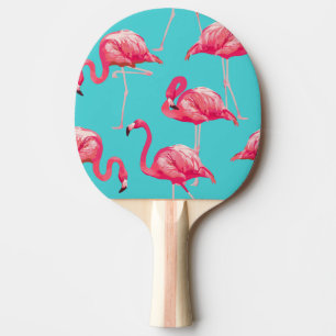 Raquette De Ping Pong Oiseaux roses de flamant sur l'arrière - plan de