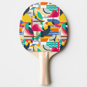 Raquette De Ping Pong Oiseaux tropicaux géométriques