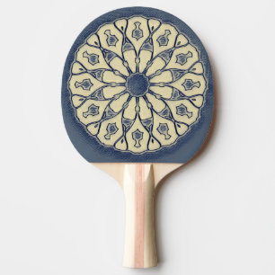 Raquette De Ping Pong Ornement Mandala Radial Bleu-Beige Vintage