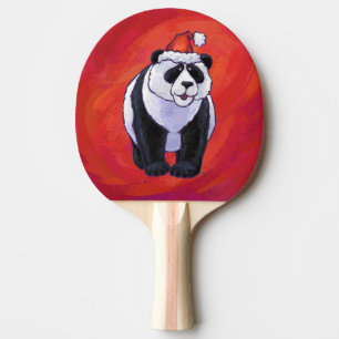Raquette De Ping Pong Ours de panda à Santa Hat sur Rouge