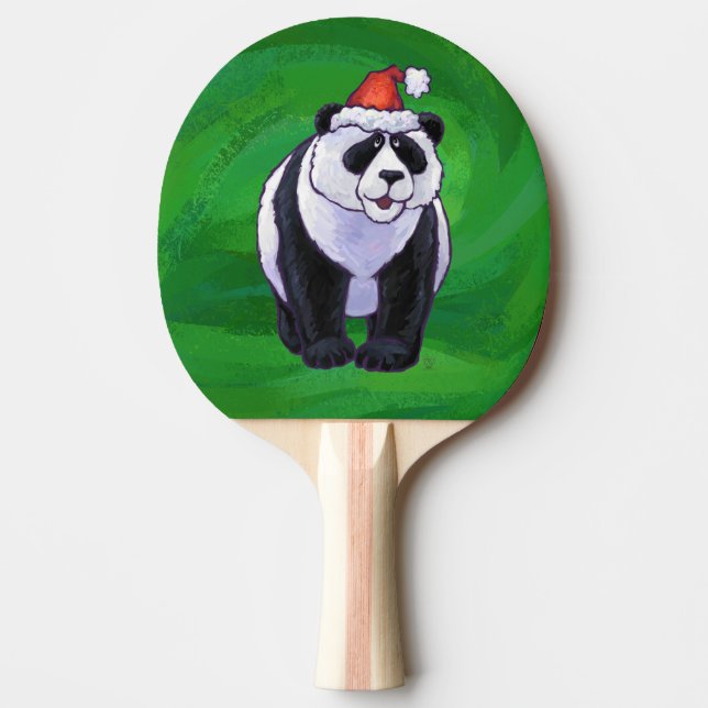 Raquette De Ping Pong Ours de panda à Santa Hat sur Vert (Devant)