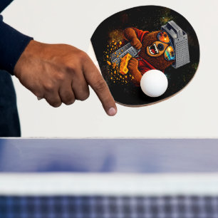 Raquette De Ping Pong Ours Rétro Avec Chapeau Râpe à Fromage et Lunettes