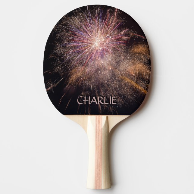 Raquette De Ping Pong Paddle de ping monogramme personnalisé Fireworks (Devant)